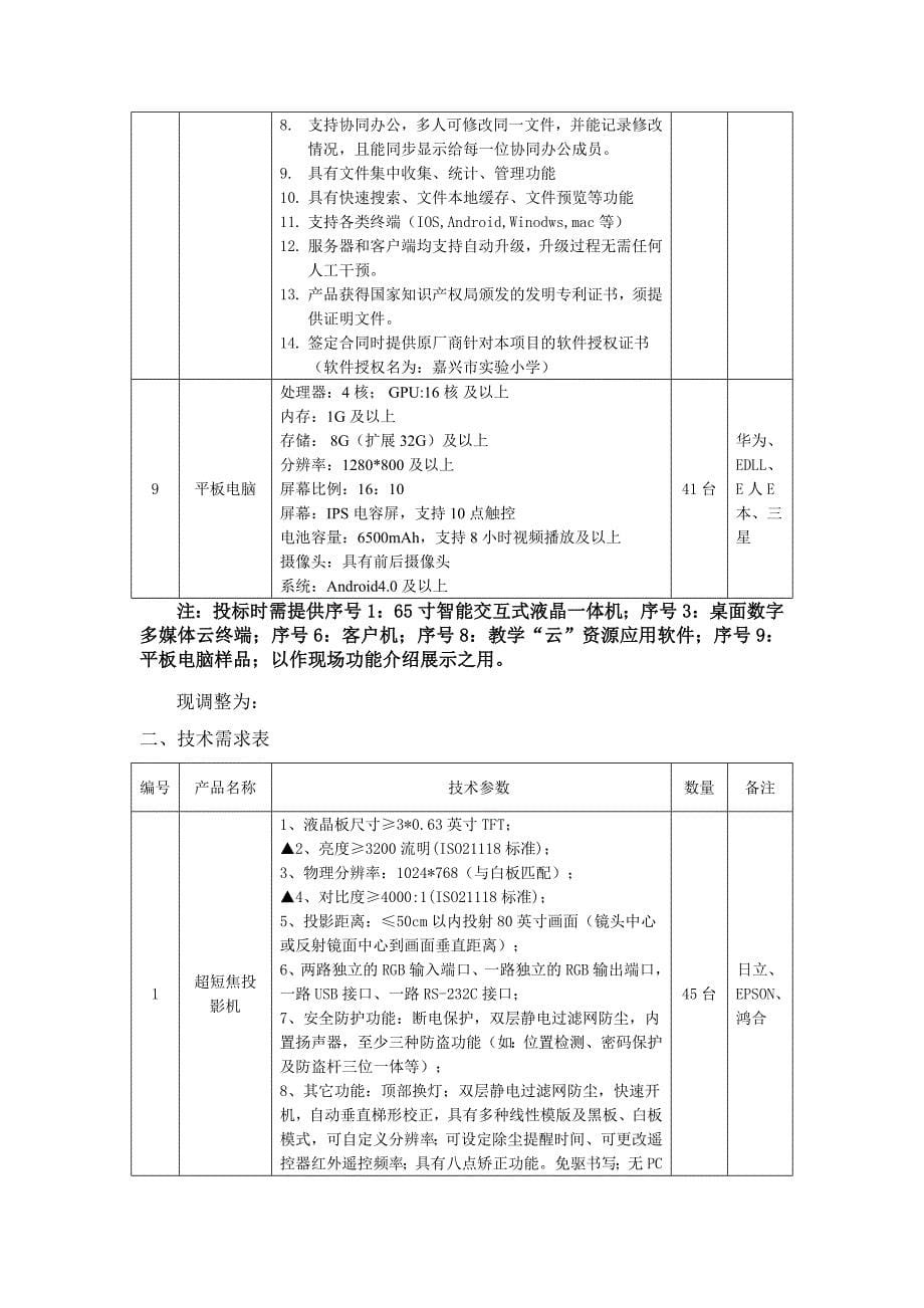 嘉政采招(2014)第008号嘉兴市实验小学多媒体液晶触摸一体机教学系统项目招标文件更正公告_第5页