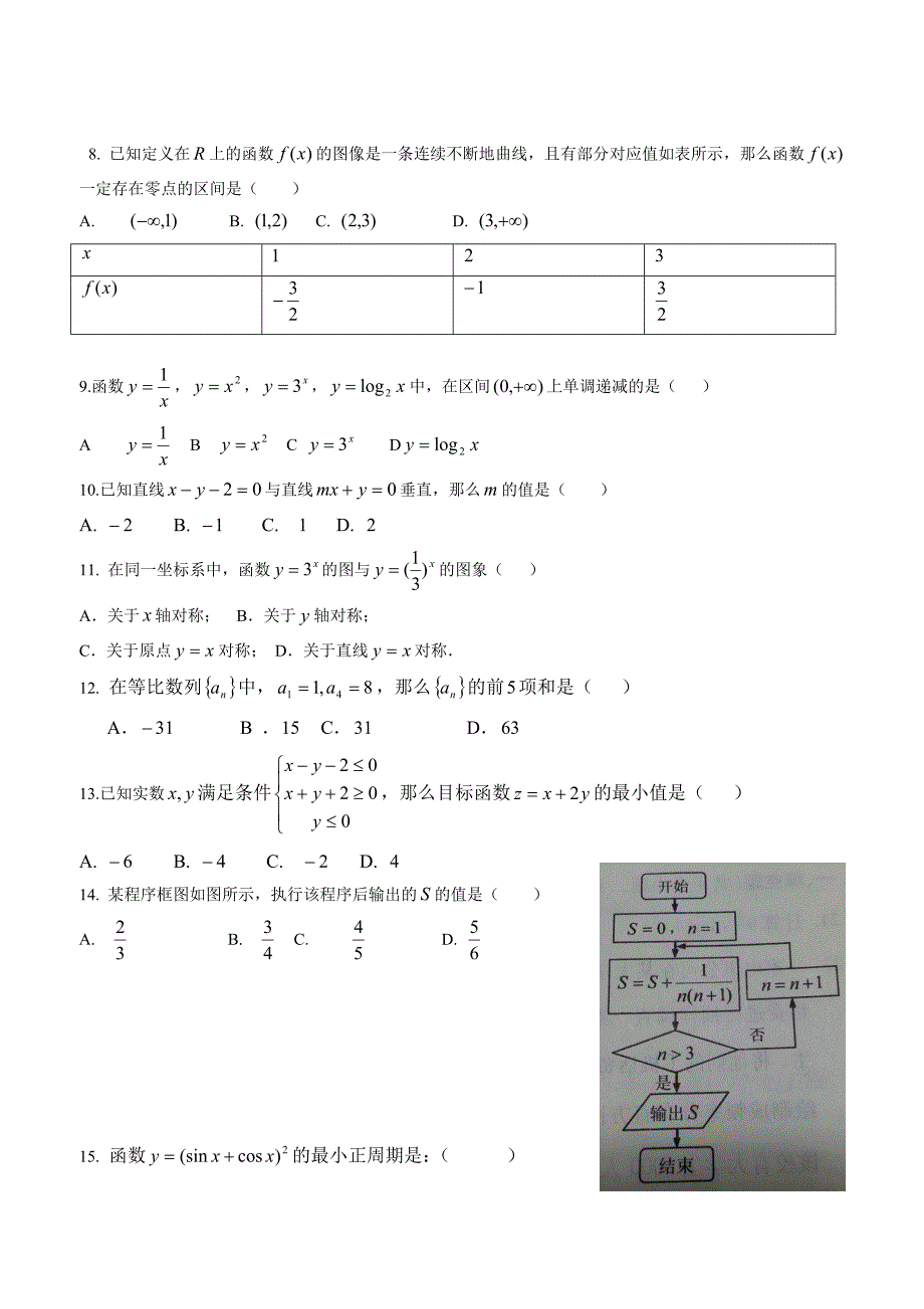 2015年北京市春季高中会考数学试卷_第2页