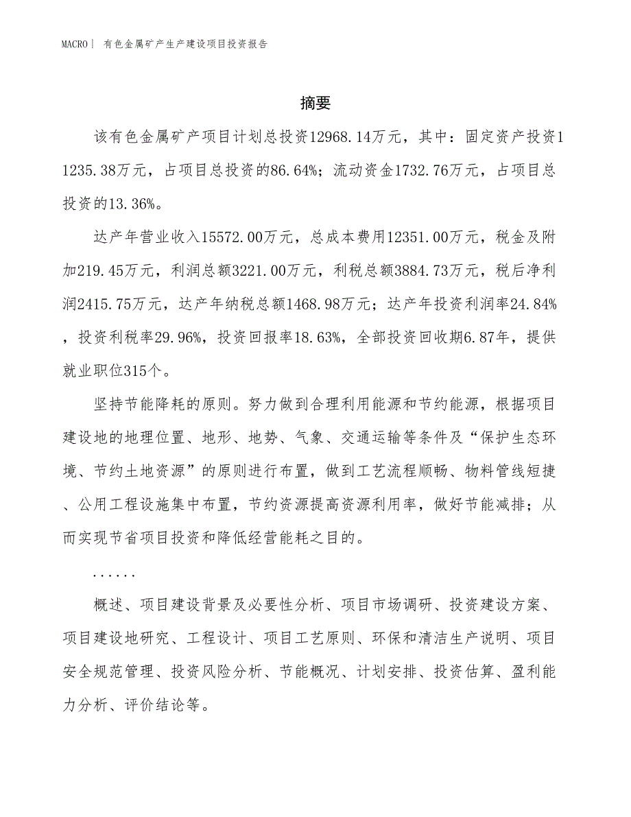 有色金属矿产生产建设项目投资报告_第2页