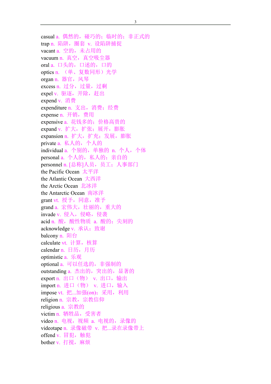 历年四级出现频率较高的英语四级词汇_第3页