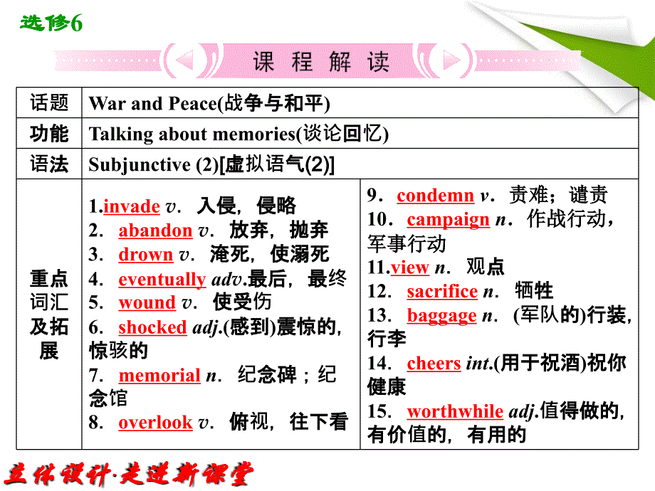 高中英语外研版复习课件：选修6 Module6 War and Peace_第2页