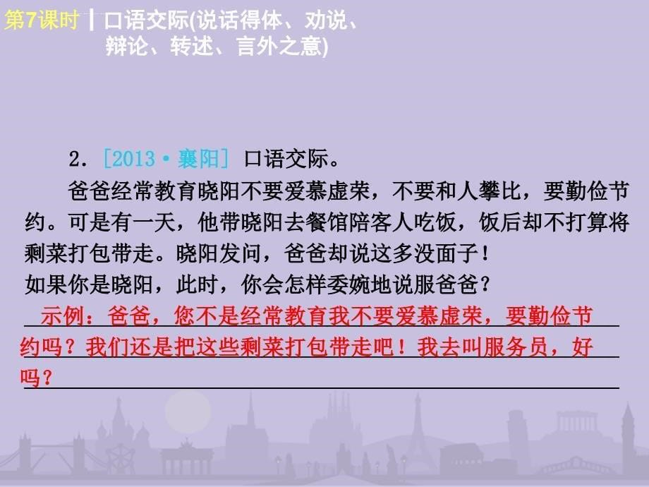 2014年中考语文ppt幻灯片：口语交际(说话得体、劝说、辩论、转述、言外之意)_第5页