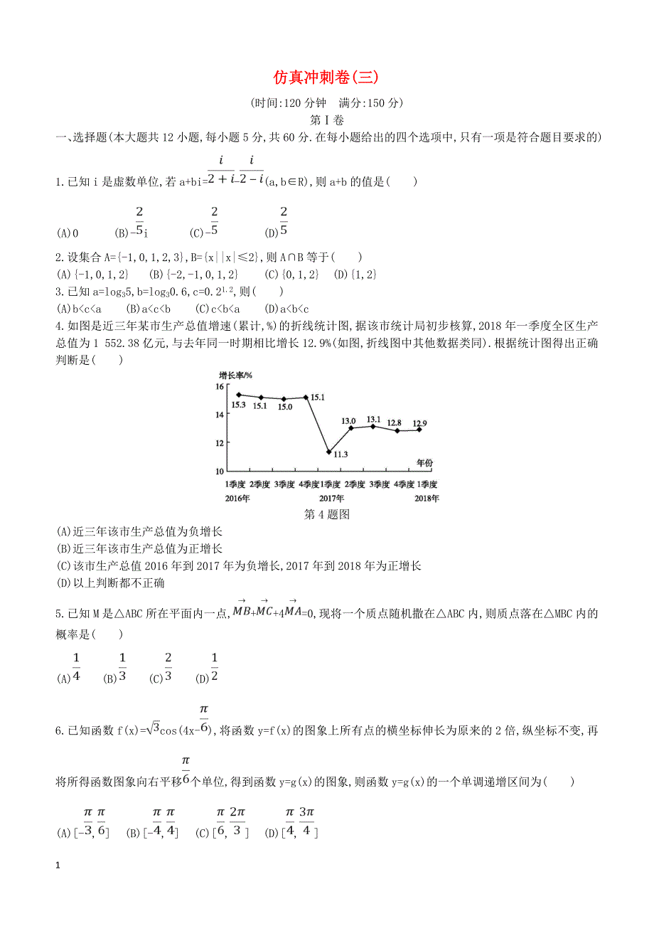 2019届高考数学二轮复习仿真冲刺卷三文（含答案）_第1页