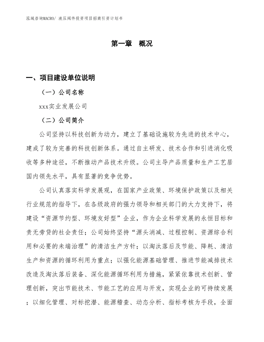 液压阀件投资项目招商引资计划书_第1页