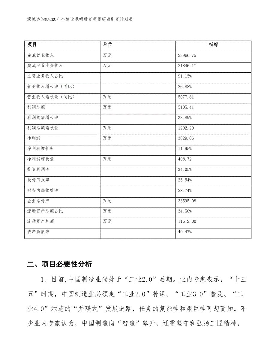 全棉比尼帽投资项目招商引资计划书_第2页