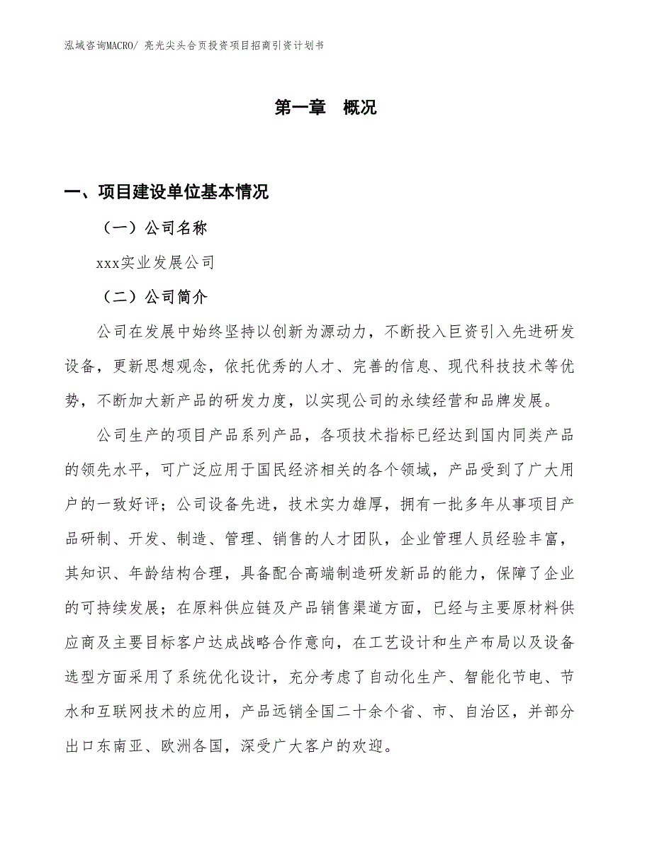 亮光尖头合页投资项目招商引资计划书_第1页