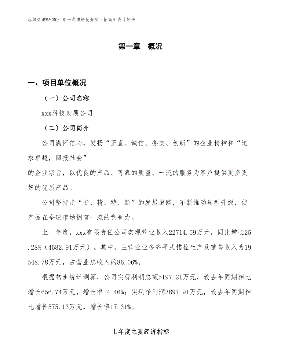 齐平式锚栓投资项目招商引资计划书_第1页