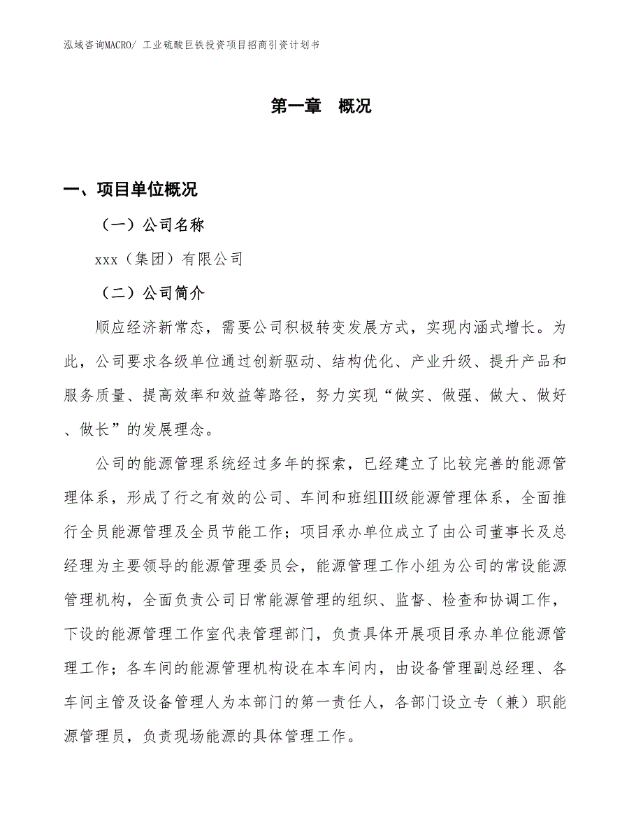 工业硫酸巨铁投资项目招商引资计划书_第1页