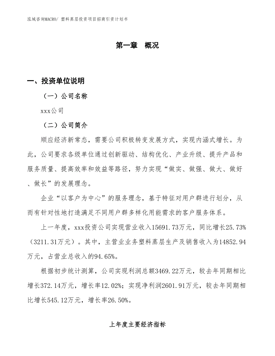 塑料蒸层投资项目招商引资计划书_第1页