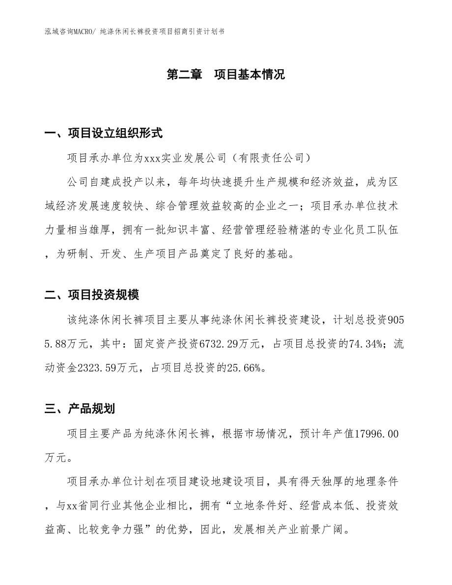 纯涤休闲长裤投资项目招商引资计划书_第5页