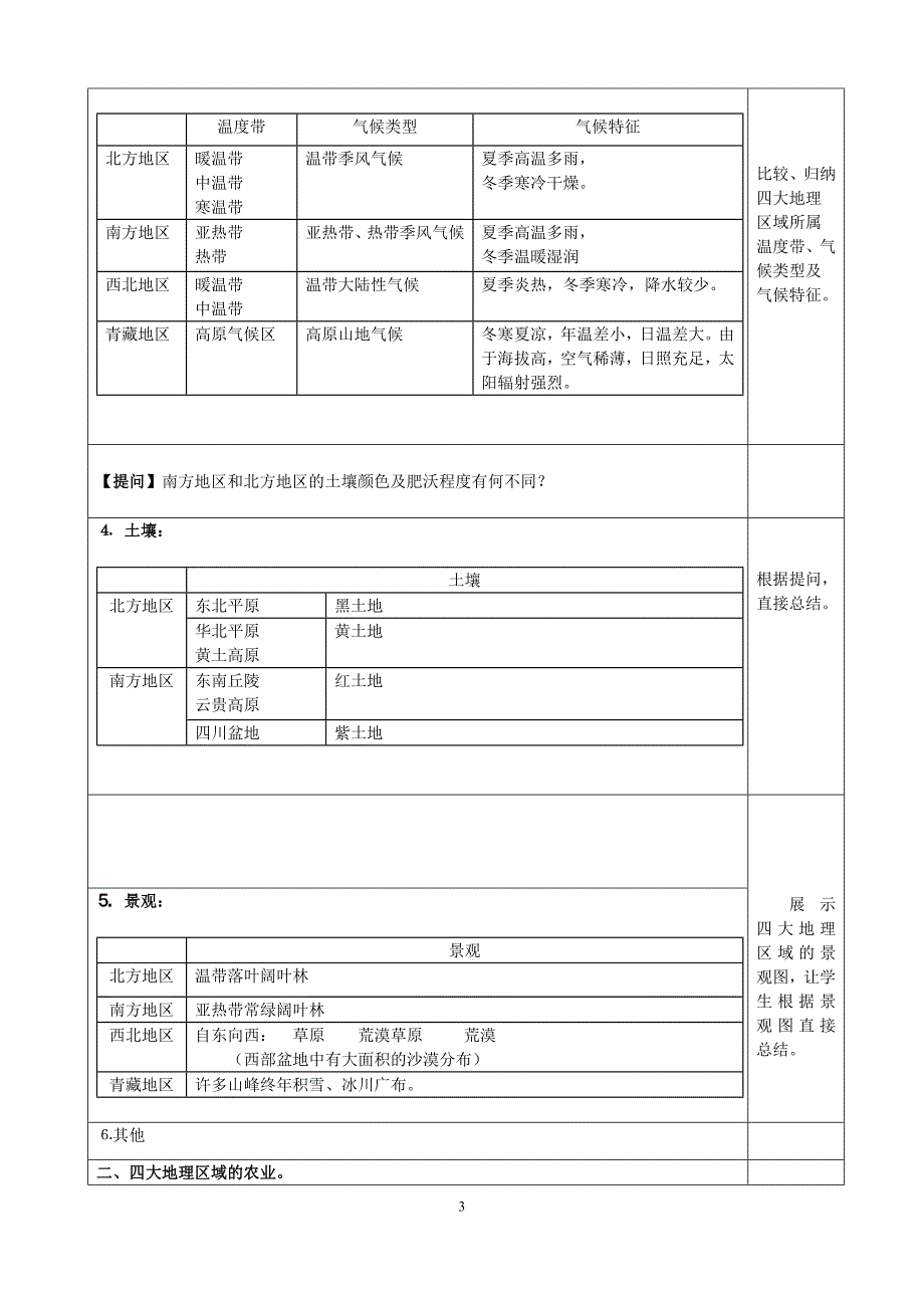 《四大地理区域的自然特征及农业》教学设计_第3页