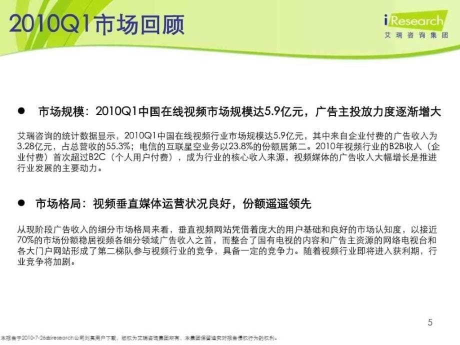 2010年中国在线视频市场季度监测报告_第5页