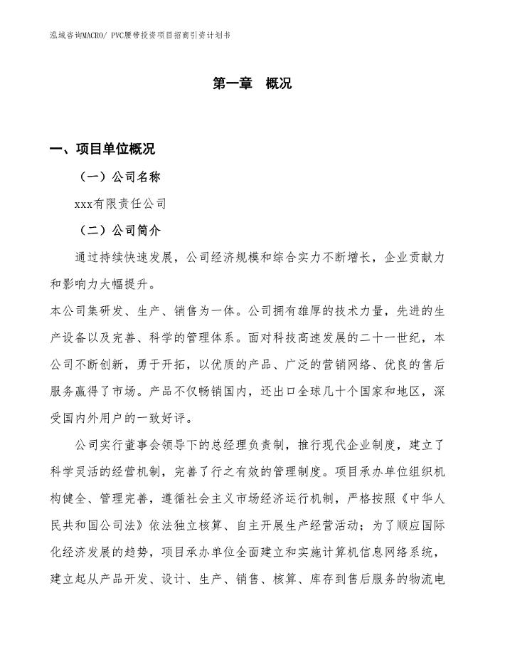 PVC腰带投资项目招商引资计划书