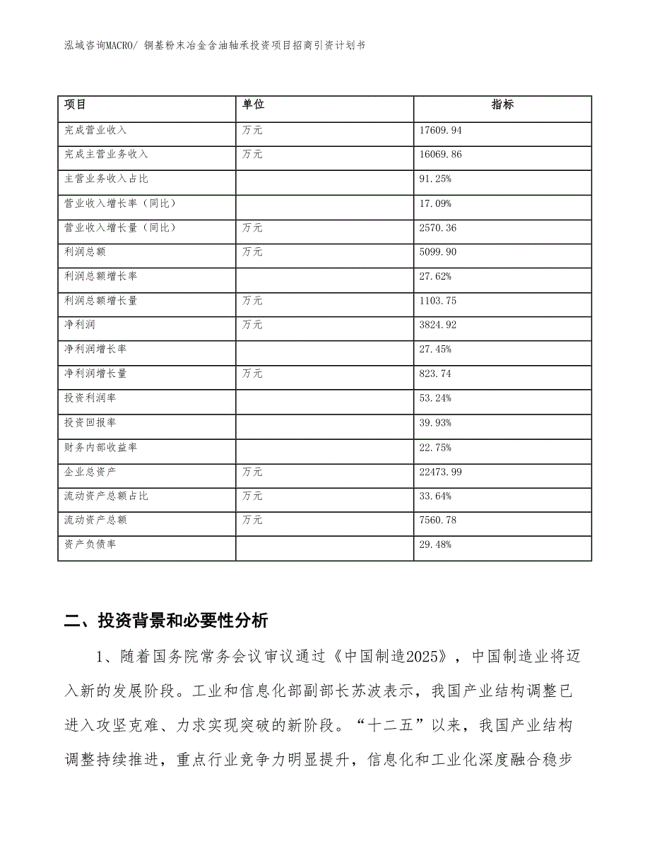 铜基粉末冶金含油轴承投资项目招商引资计划书_第2页