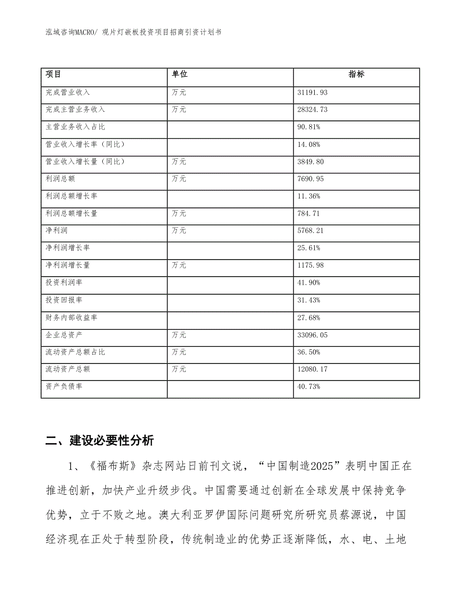 观片灯嵌板投资项目招商引资计划书_第2页