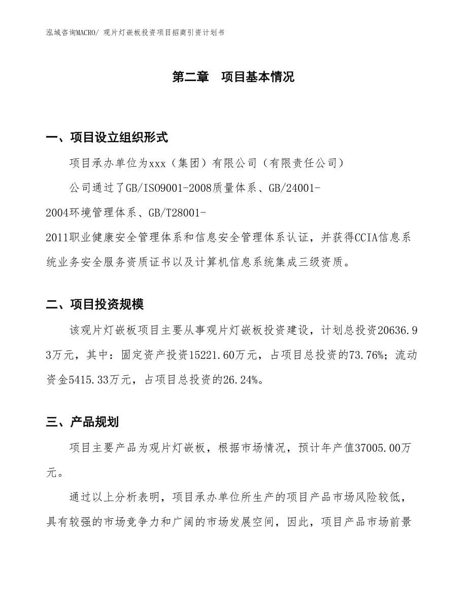 观片灯嵌板投资项目招商引资计划书_第5页