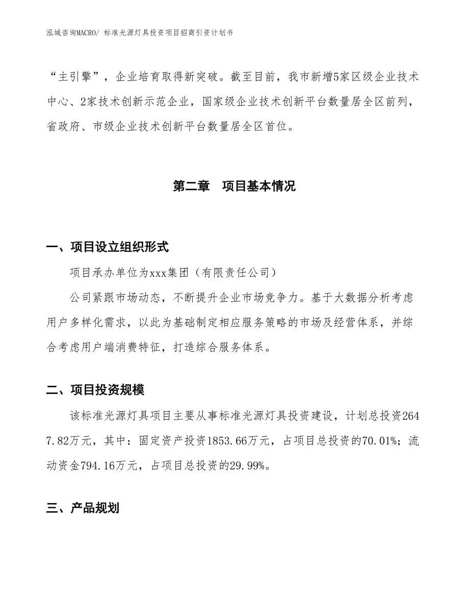 标准光源灯具投资项目招商引资计划书_第5页