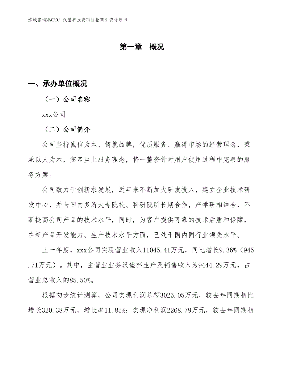 汉堡杯投资项目招商引资计划书_第1页