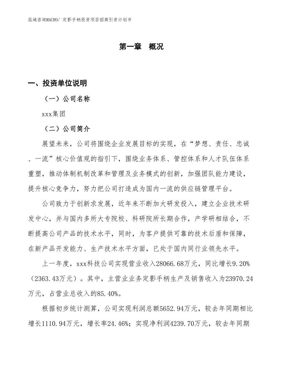 定影手柄投资项目招商引资计划书_第1页