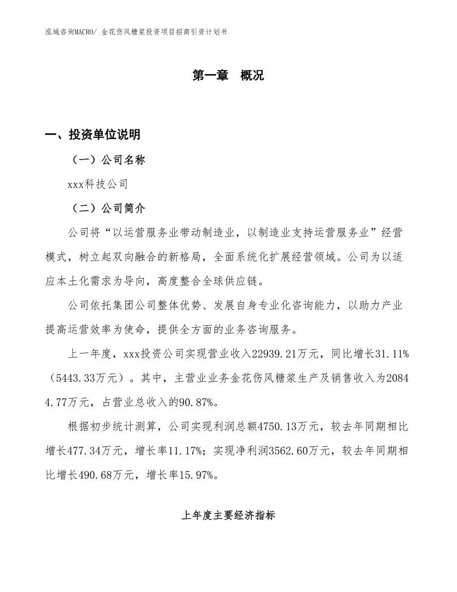 金花伤风糖浆投资项目招商引资计划书_第1页