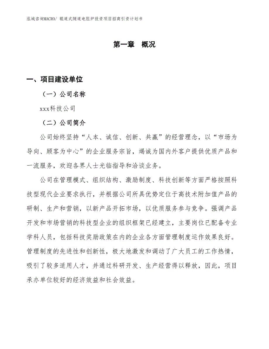 辊道式隧道电阻炉投资项目招商引资计划书_第1页