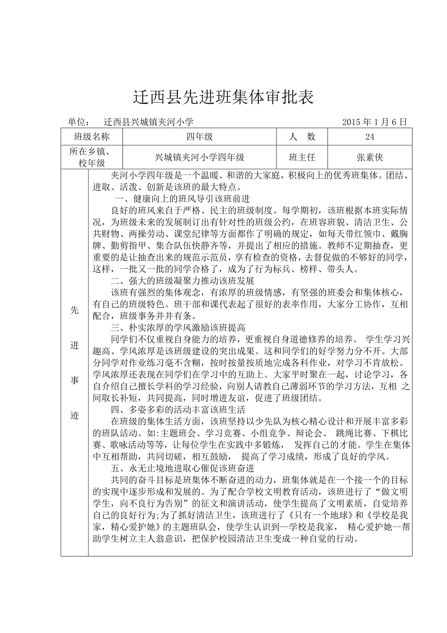 四年级先进班集体审批表_第1页