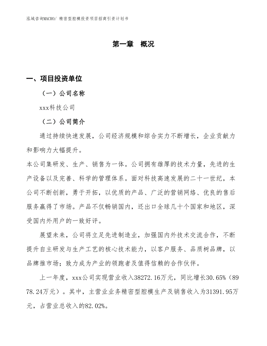 精密型腔模投资项目招商引资计划书_第1页