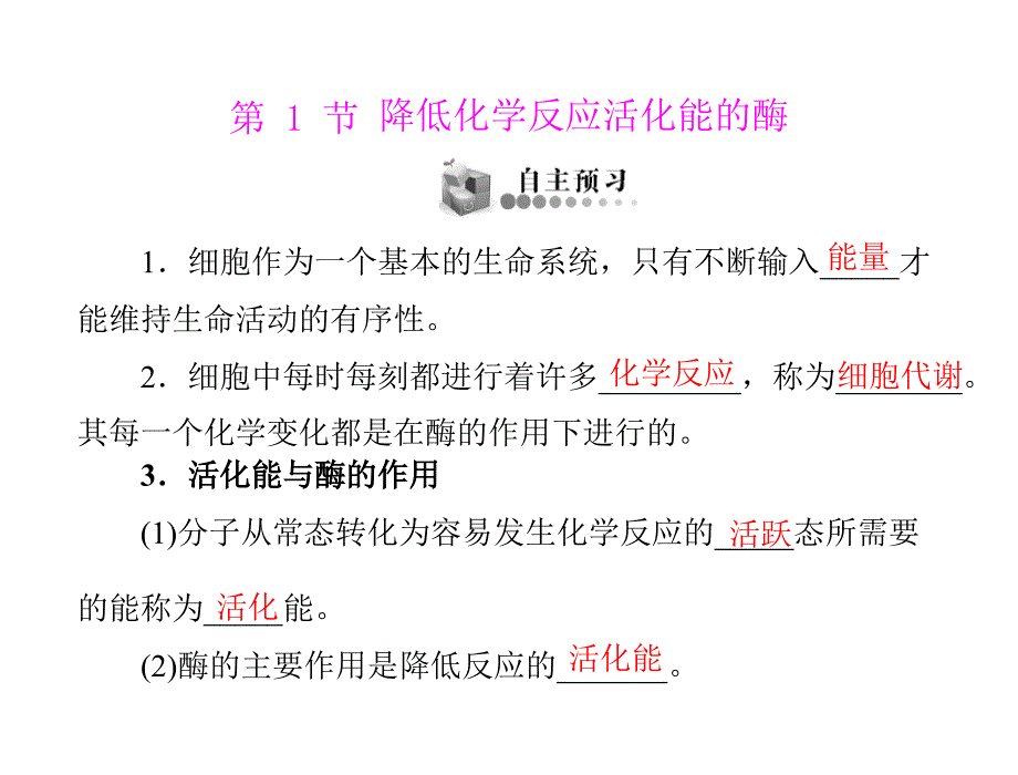 2012年《随堂优化训练》生物-新课标人教版-必修一-第5章-第1节-降低化学反应活化能的酶--配套课件_第2页