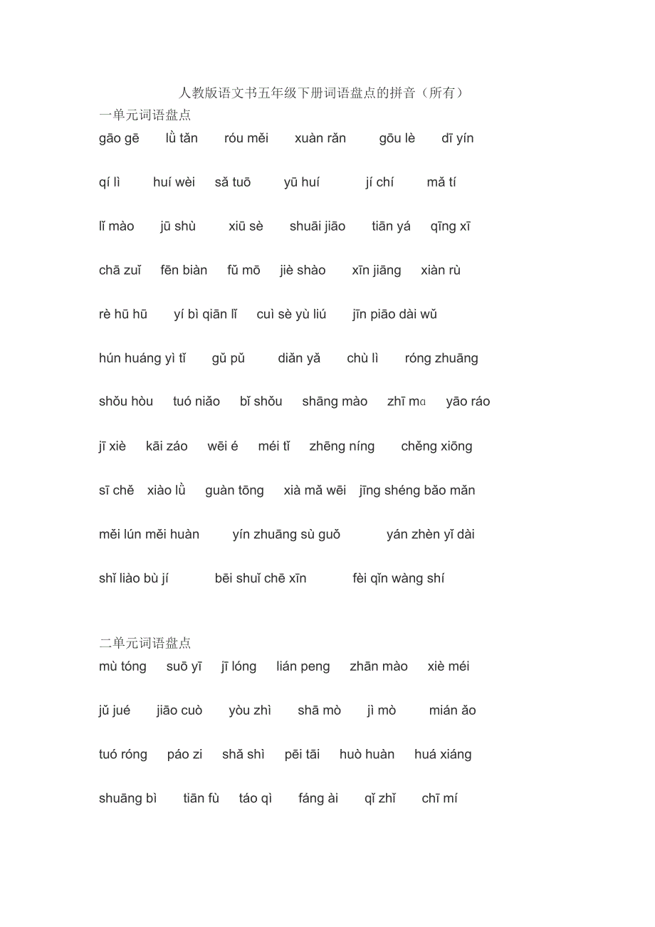 人教版语文书五年级下册词语盘点的拼音(所有) 2_第1页