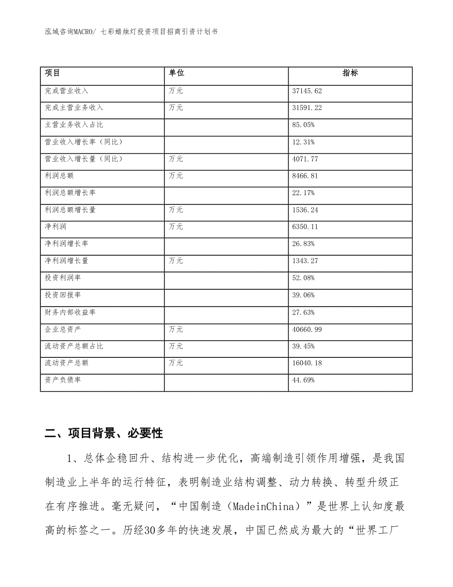 七彩蜡烛灯投资项目招商引资计划书_第2页