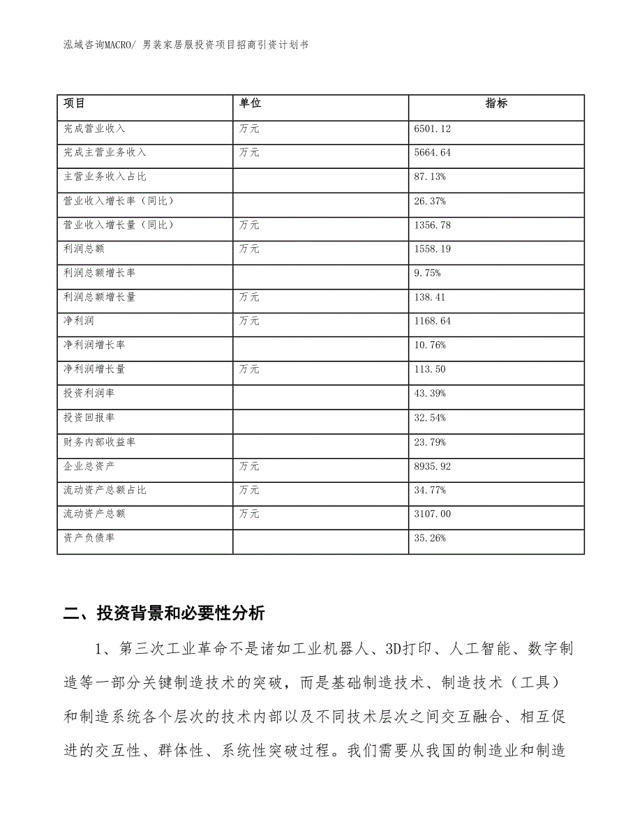 男装家居服投资项目招商引资计划书_第2页