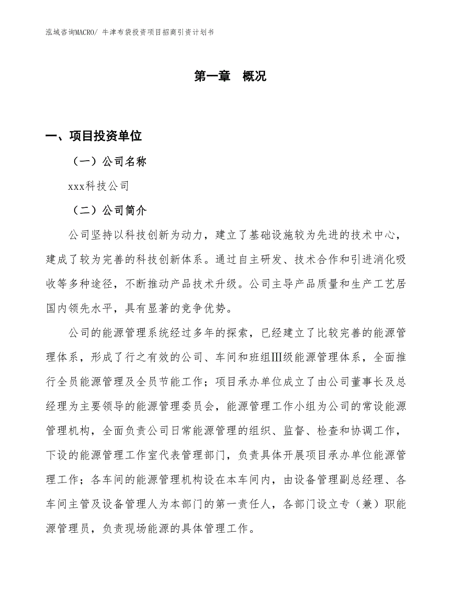 牛津布袋投资项目招商引资计划书_第1页