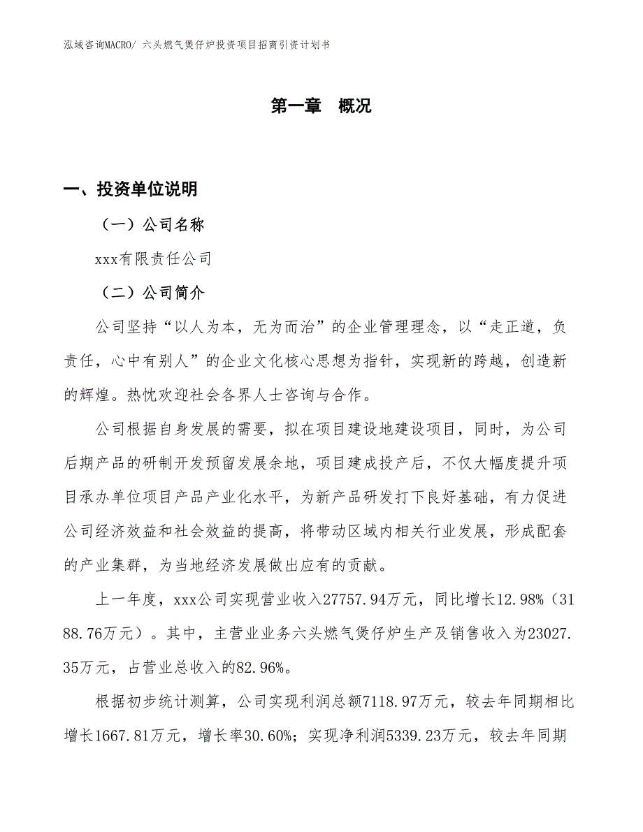 六头燃气煲仔炉投资项目招商引资计划书_第1页