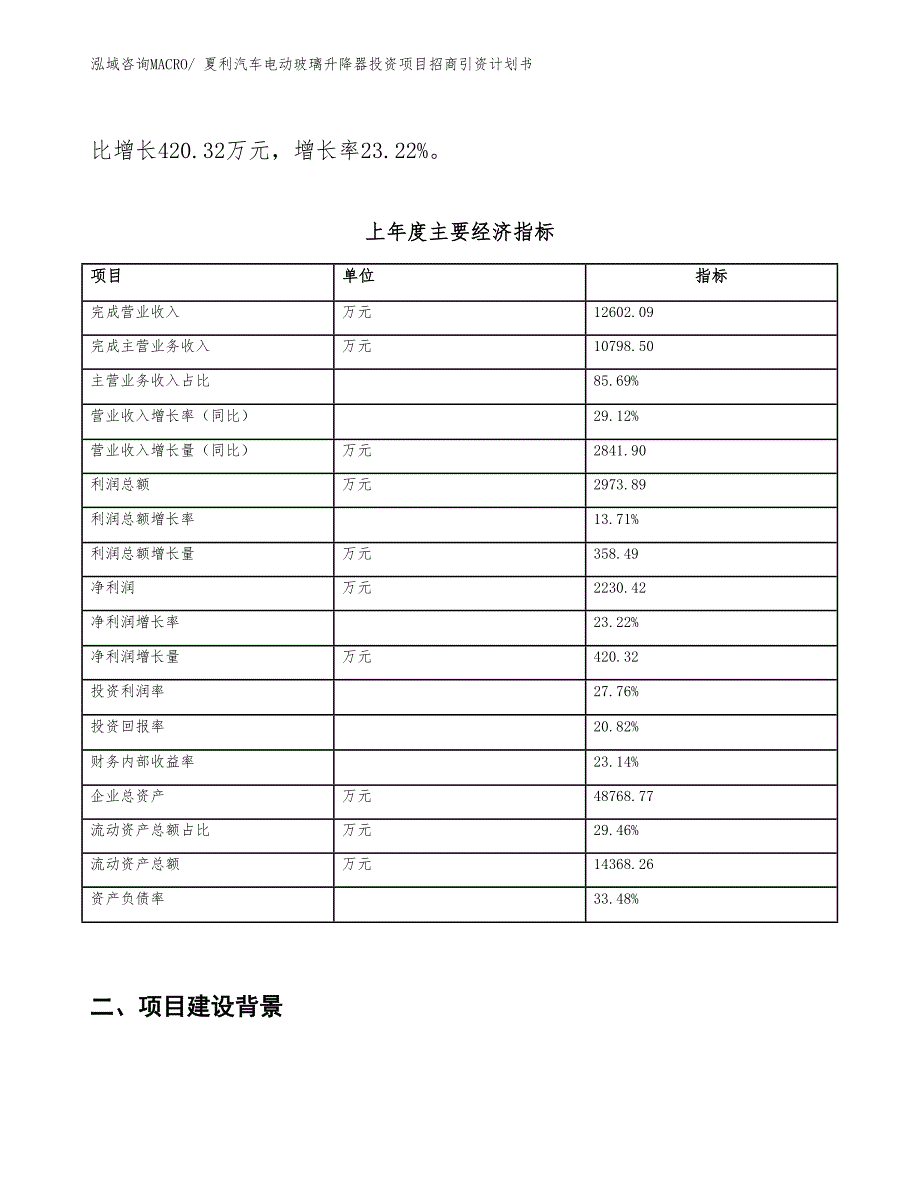 夏利汽车电动玻璃升降器投资项目招商引资计划书_第2页