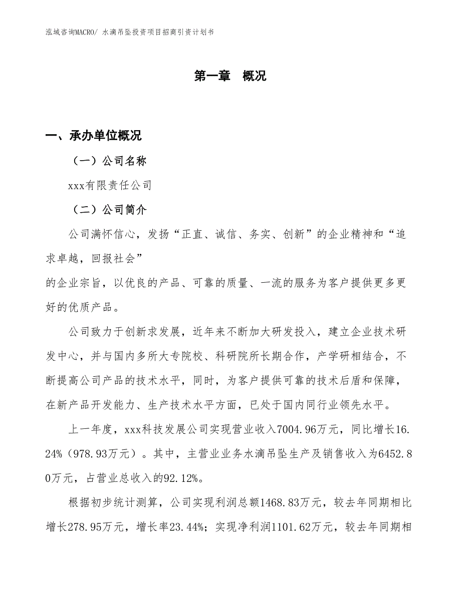 水滴吊坠投资项目招商引资计划书_第1页