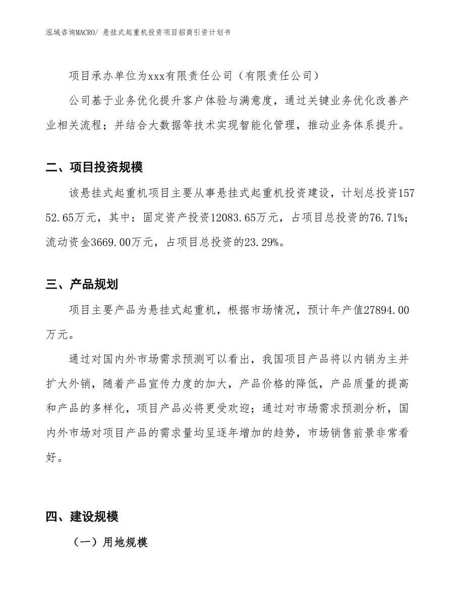 悬挂式起重机投资项目招商引资计划书_第5页