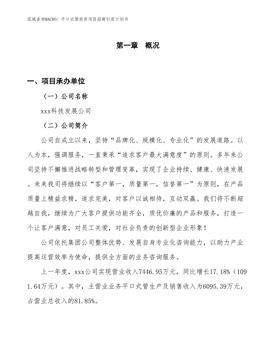 平口式管投资项目招商引资计划书_第1页