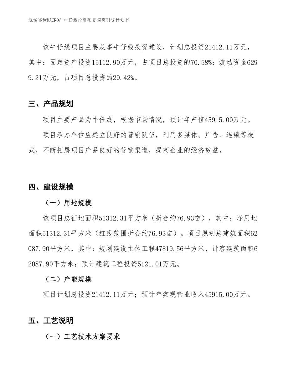 牛仔线投资项目招商引资计划书_第5页