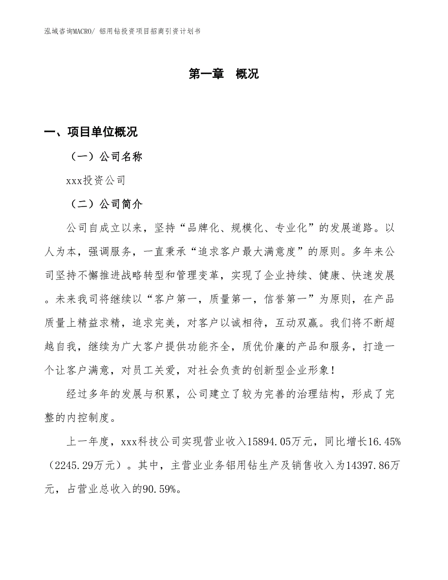 铝用钻投资项目招商引资计划书_第1页