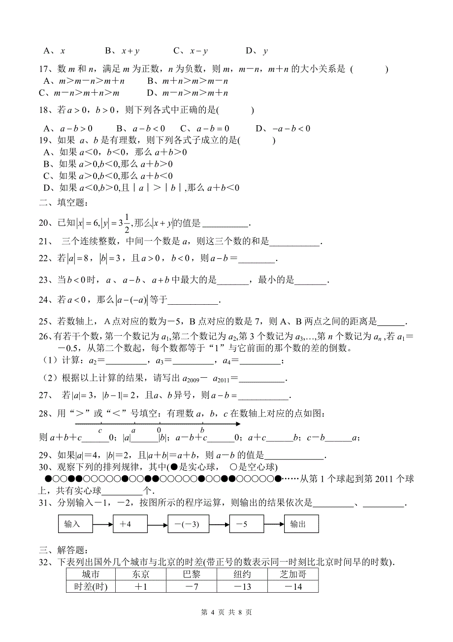 有理数加减-强化练习题_第4页