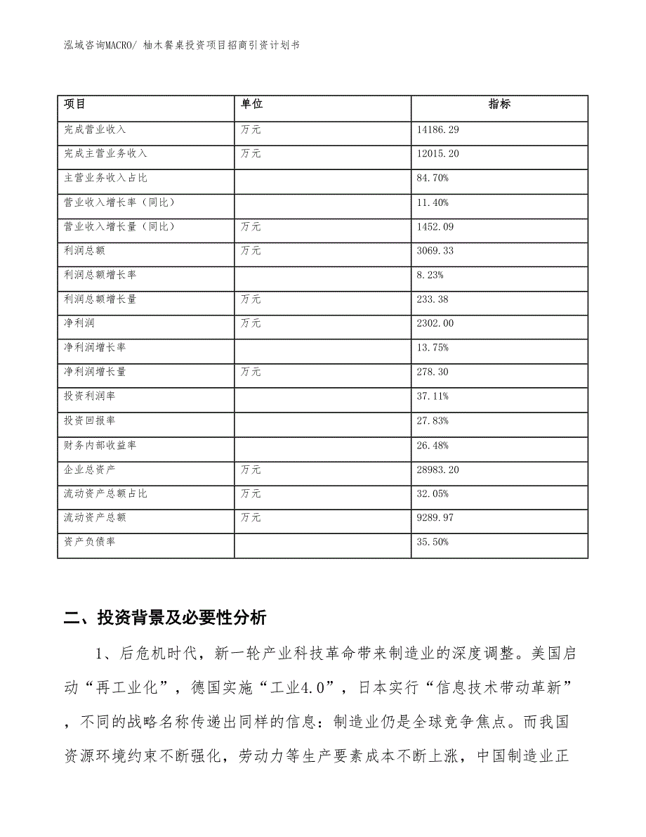 柚木餐桌投资项目招商引资计划书_第2页