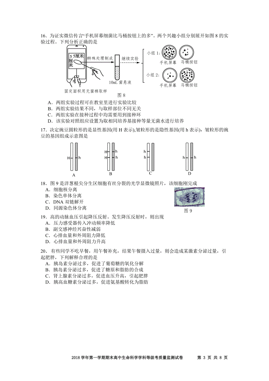 2019上海市生命科学等级考 宝山区一模卷.doc_第3页