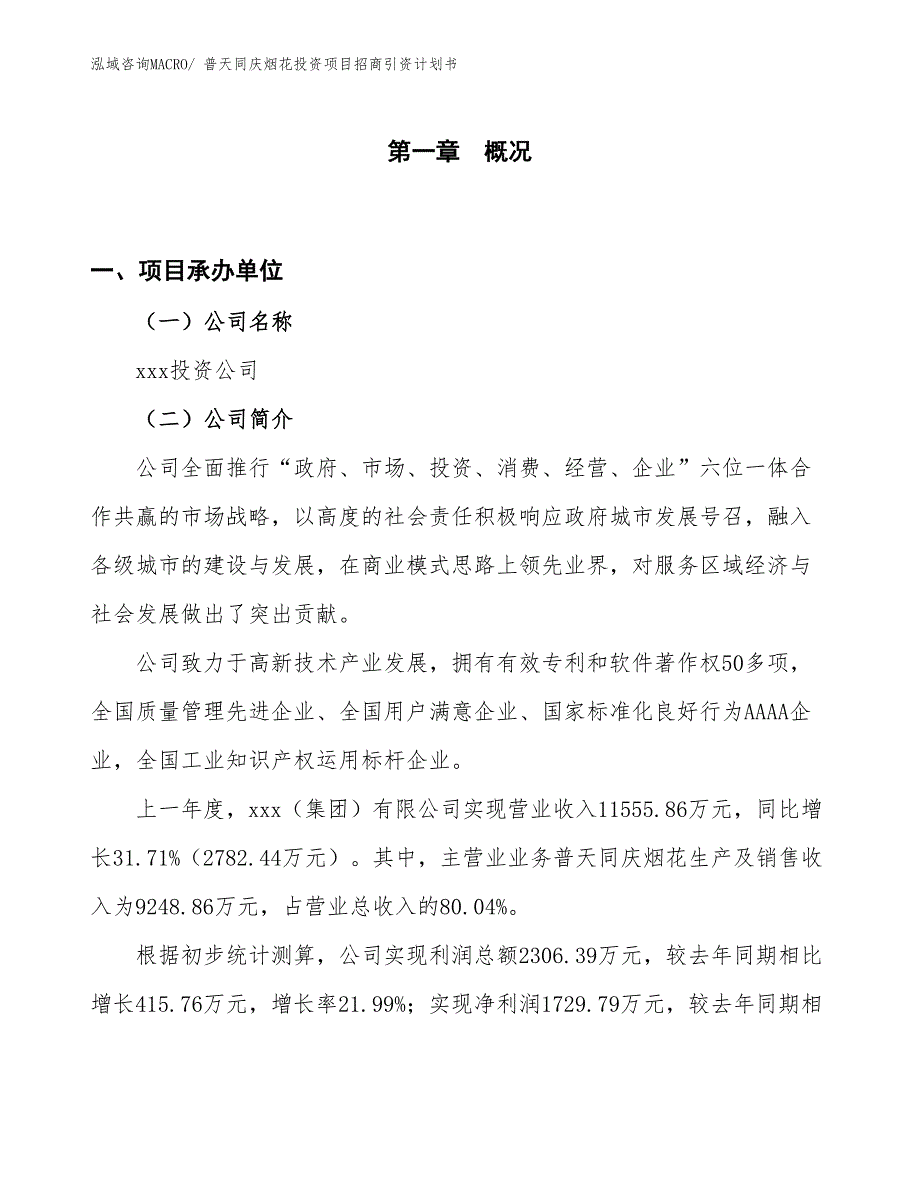 普天同庆烟花投资项目招商引资计划书_第1页