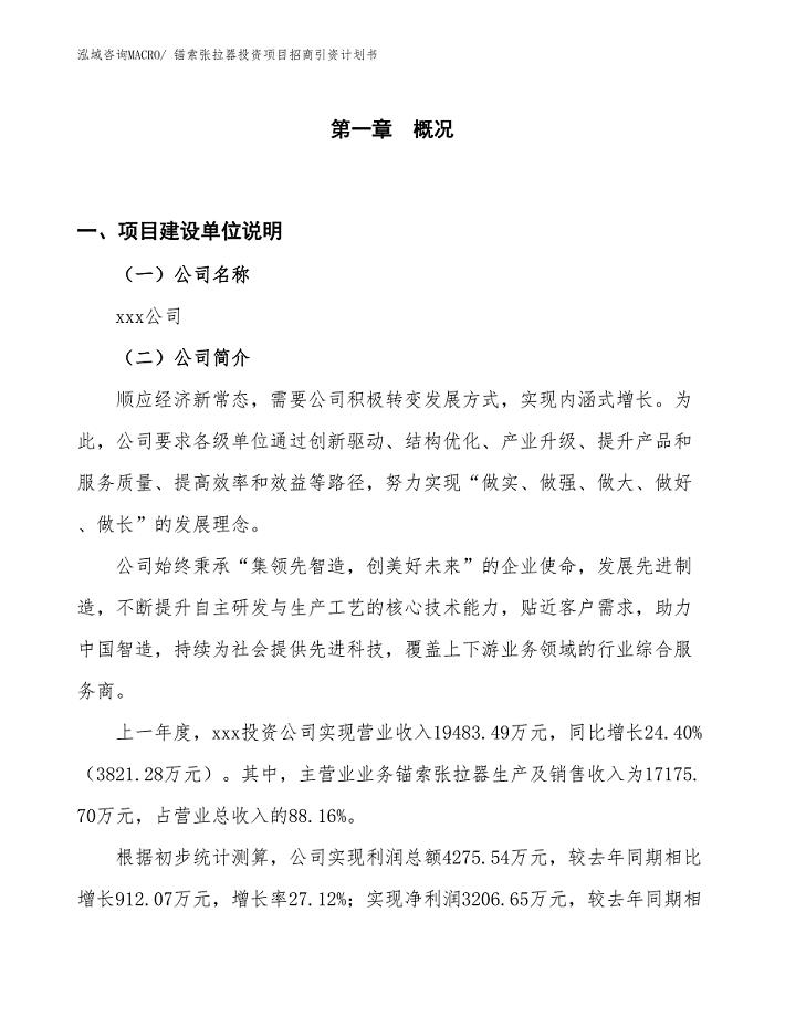 锚索张拉器投资项目招商引资计划书