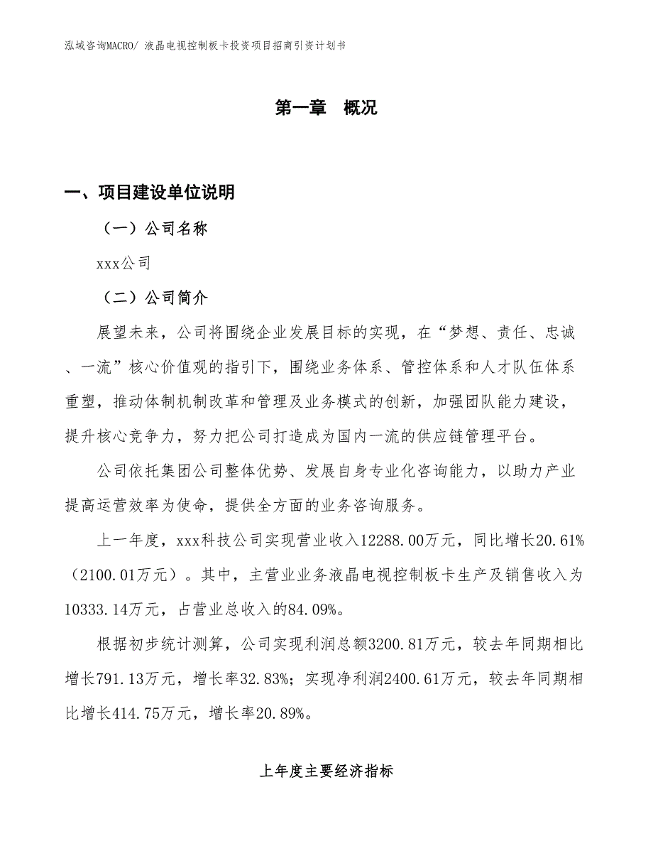 液晶电视控制板卡投资项目招商引资计划书_第1页