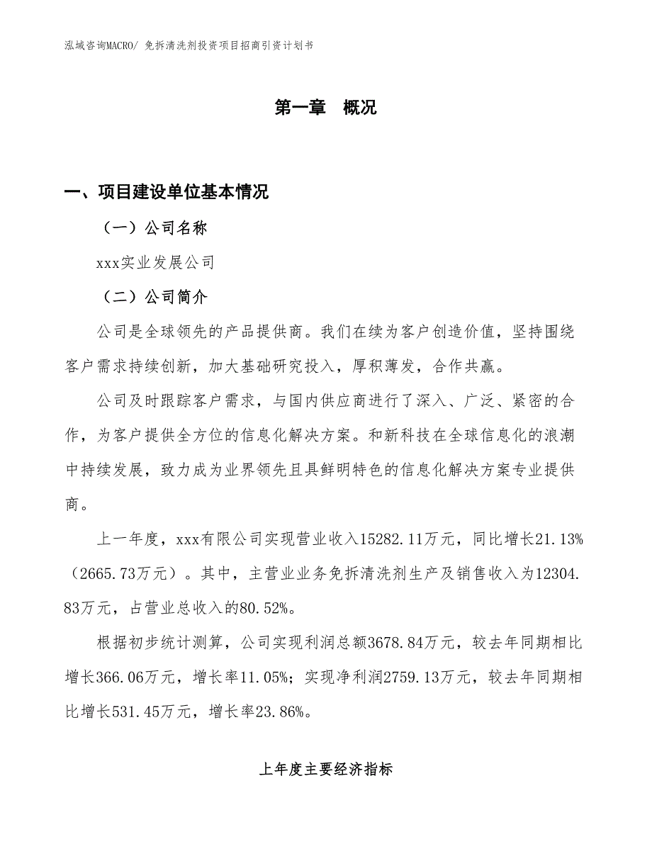 免拆清洗剂投资项目招商引资计划书_第1页