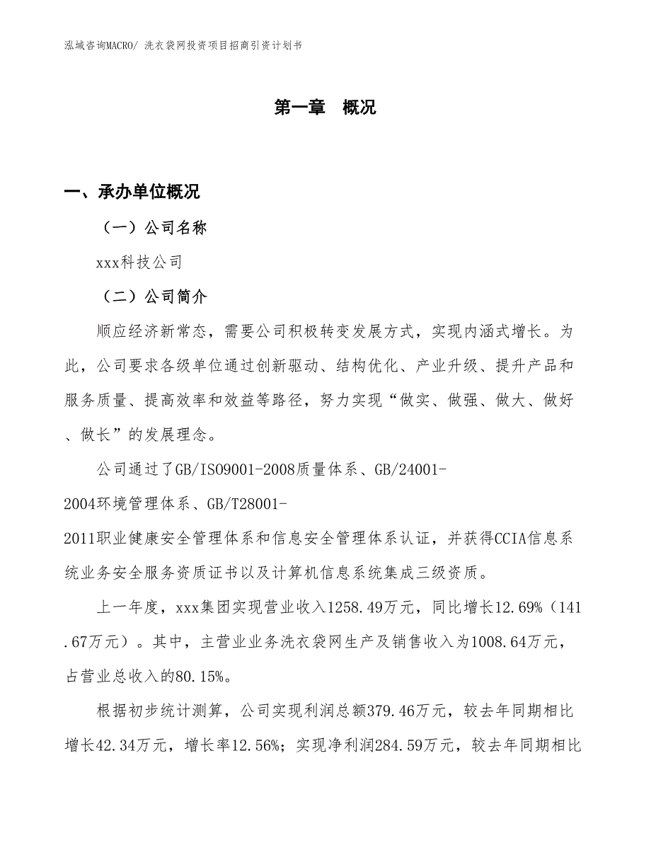 洗衣袋网投资项目招商引资计划书_第1页