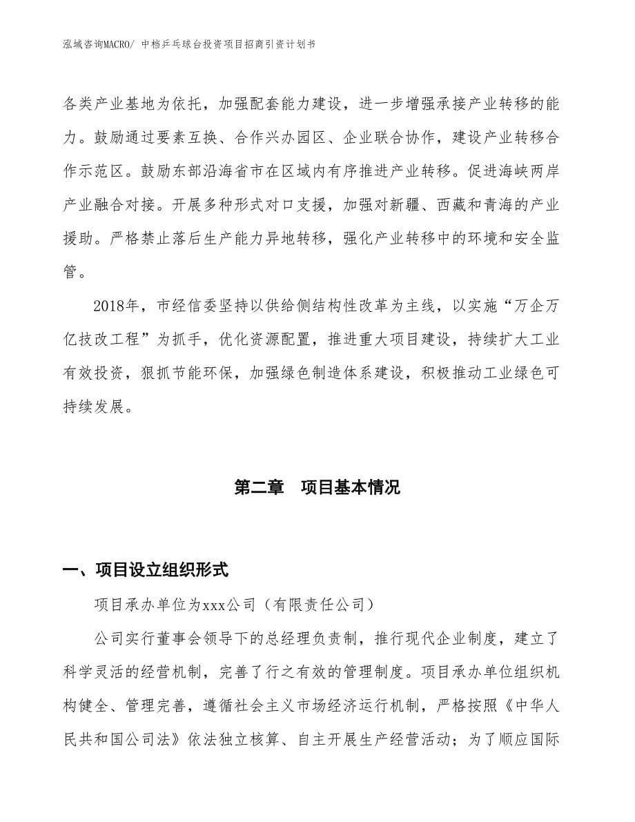 中档乒乓球台投资项目招商引资计划书_第5页