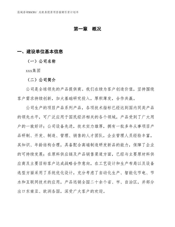 兆欧表投资项目招商引资计划书