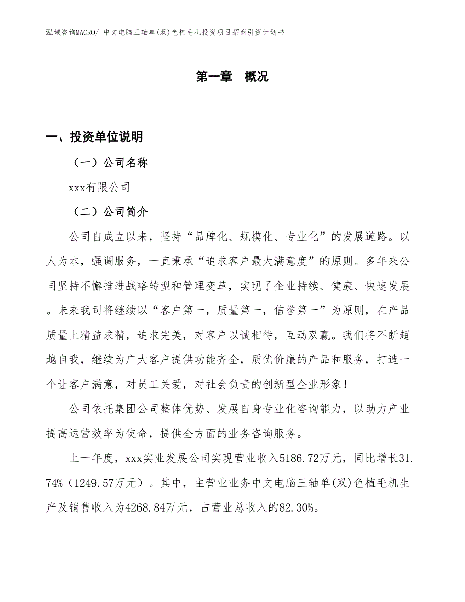 中文电脑三轴单(双)色植毛机投资项目招商引资计划书_第1页